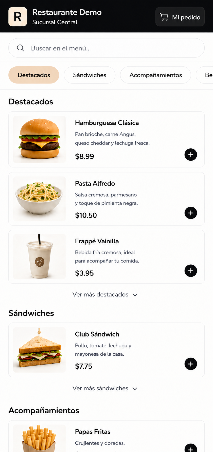Restaurant digital menu on mobile